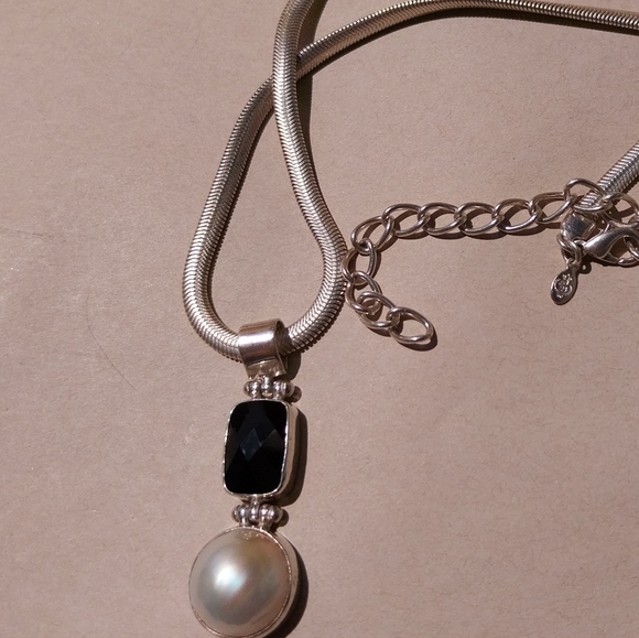 Silver  Necklace Perl Mabe & Gemstone - Picture 3 of 15